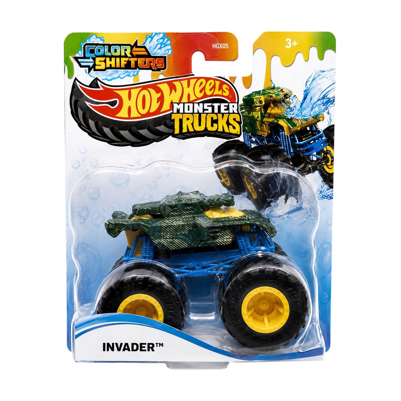 Машинка-позашляховик Hot Wheels Monster Trucks Invader, зелено-блакитний, Зміни колір, від 3 років (HGX06)