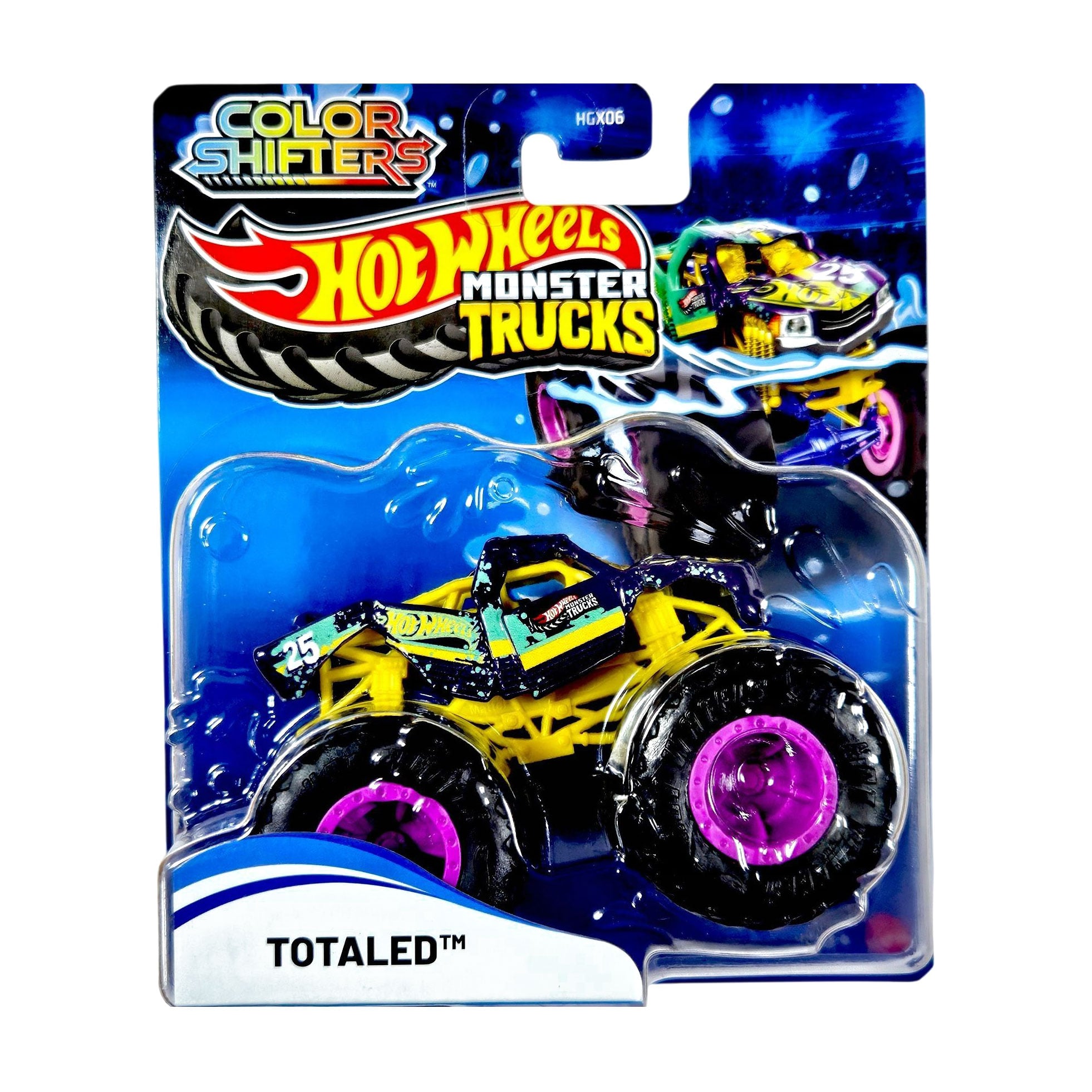 Машинка-позашляховик Hot Wheels Monster Trucks Totaled, темно-синьо-жовтий, Зміни колір, від 3 років (HGX06)